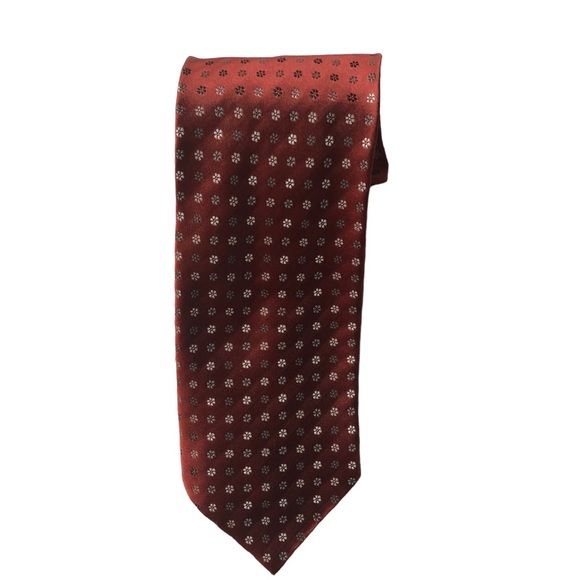 Vintage Georg Jensen Rust with Silver Gray Black Floral Print Silk Tie